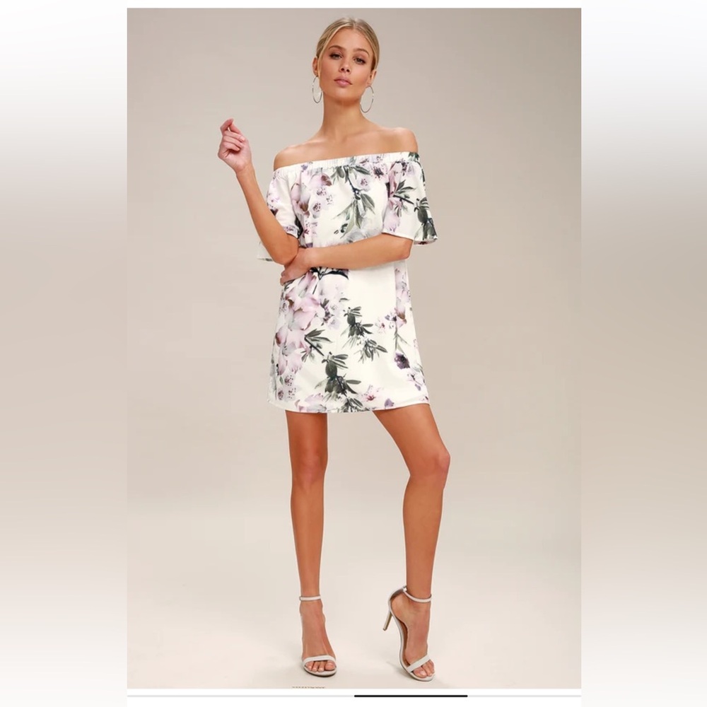 Lulus Dream of You Ivory Floral Off Shoulder Shift Dress